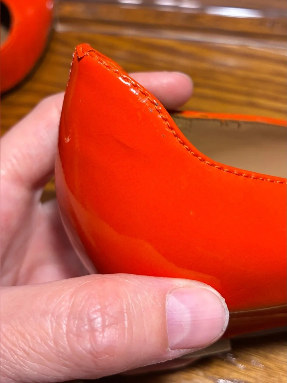 ELIE TAHARI Orange Patent Leather Scalloped Collar Demi Wedge Heels EU 37.5 US 7